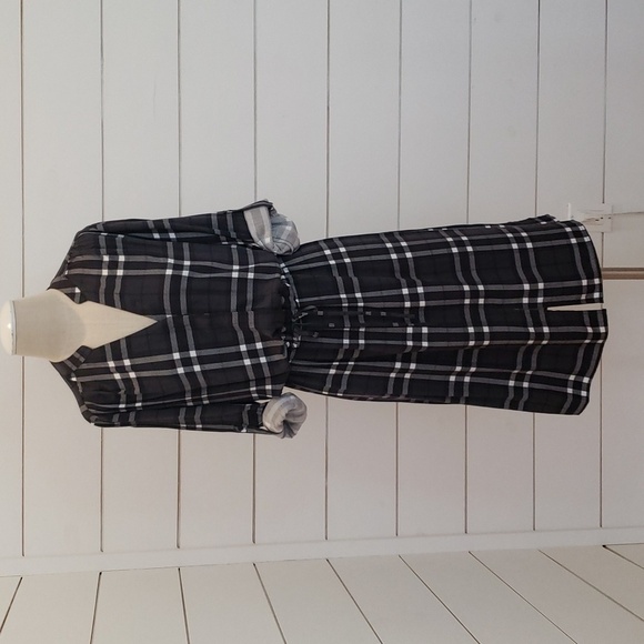 JustFab xl black and white plaid dress midi cinch waist with tie v neck - Picture 1 of 8